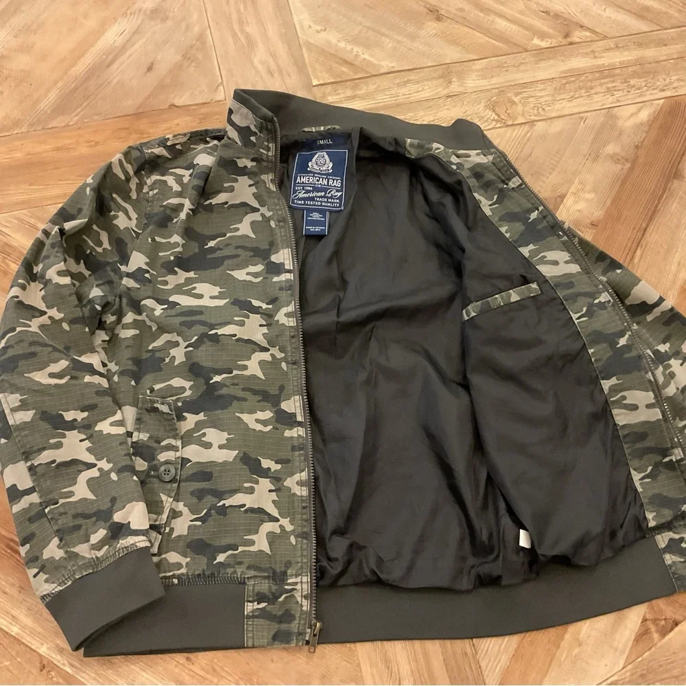 American Rag Camo Jacket Men’s Small Zip Front Utility‎ Style